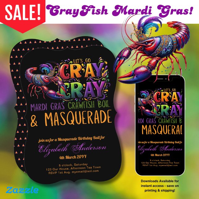 Mardi Gras Kräftor Boil Masquerade Lets Cray Cray Inbjudningar (Skapare uppladdad)