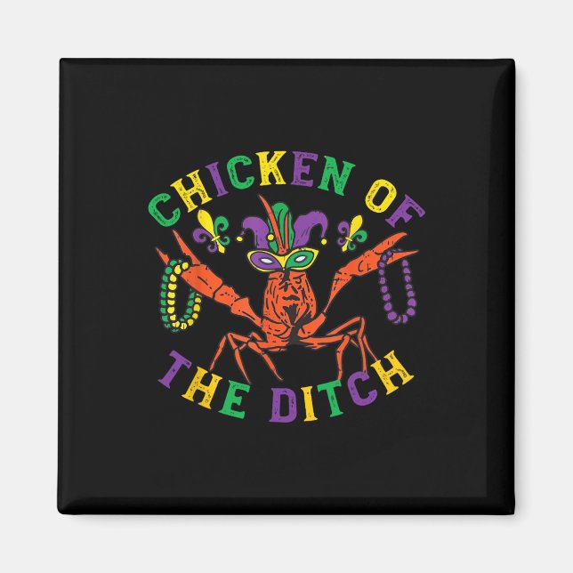 Mardi Gras Kräftor Chicken i Ditch Retro Par Magnet (Framsidan)