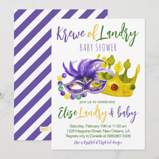 Mardi Gras Krewe Baby Shower-inbjudan Inbjudningar (Fram/baksida)