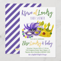 Mardi Gras Krewe Baby Shower-inbjudan