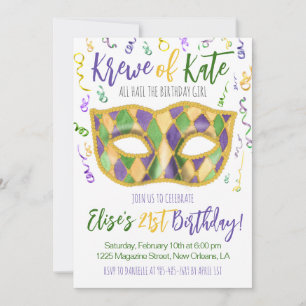 Mardi Gras Krewe Birthday-inbjudan Inbjudningar