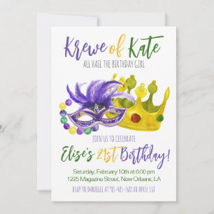 Mardi Gras Krewe Birthday-inbjudan Inbjudningar