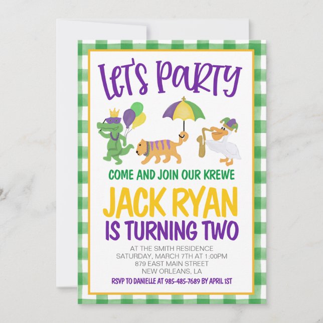 Mardi Gras Krewe Birthday-inbjudan Inbjudningar (Framsida)