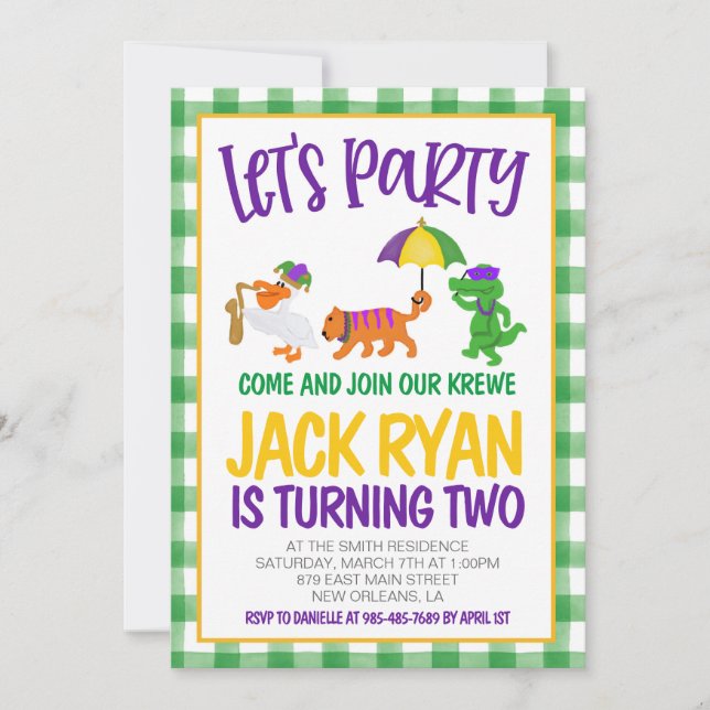 Mardi Gras Krewe Birthday-inbjudan Inbjudningar (Framsida)