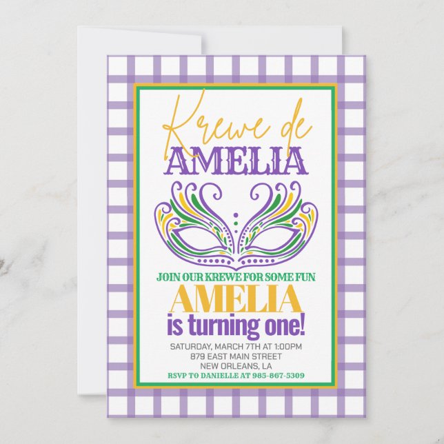 Mardi Gras Krewe First Birthday ANY AGE Inbjudningar (Framsida)