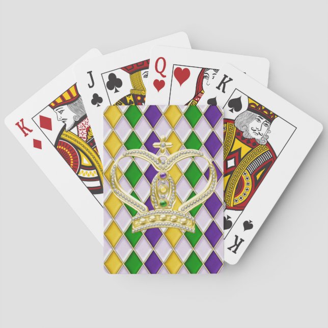 Mardi Gras Krona Harlequin Mönster White Casinokort (Baksidan)