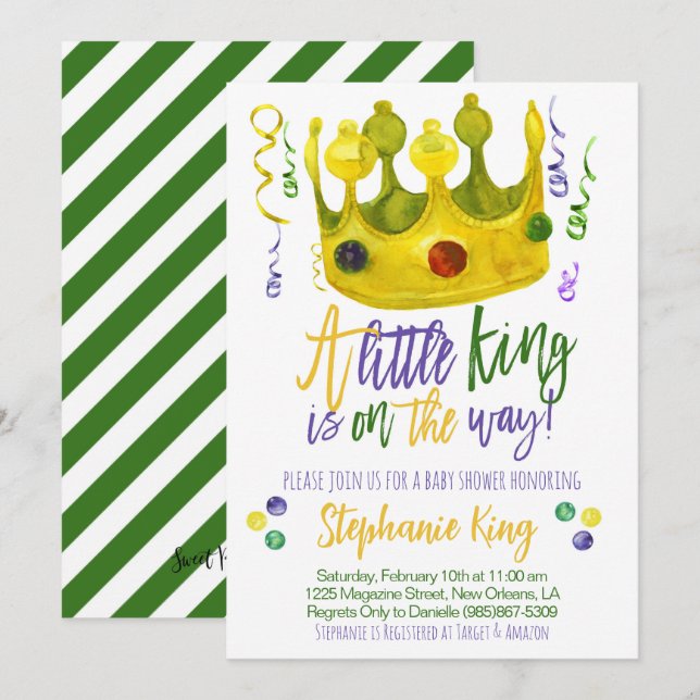 Mardi Gras Kung Baby Shower-inbjudan Inbjudningar (Fram/baksida)