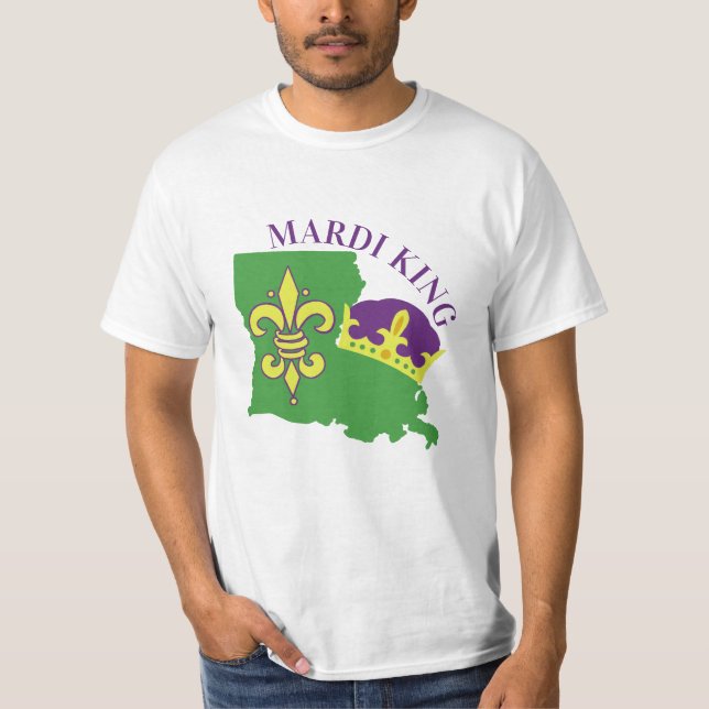 Mardi Gras Kung Louisiana Krona & Fleur De Lis T Shirt (Framsida)