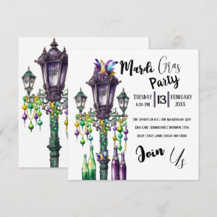Mardi Gras Lamp Post och Pärlor Party Inbjudningar