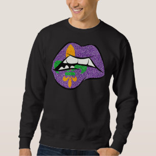 Mardi Gras Läppar Fleur de Lis Shirt för Tjock tis Lång Ärmad Tröja