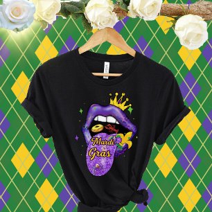 Mardi Gras Läppar-Mardi Gras Pärlor Tjock-Mardi Gr T Shirt