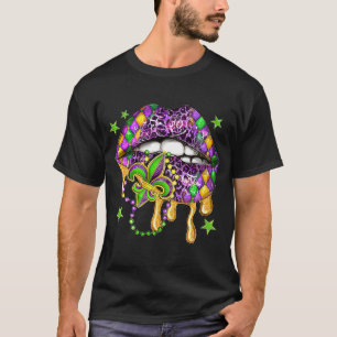 Mardi Gras Läppar Queen Carnival Costume Lila & Go T Shirt