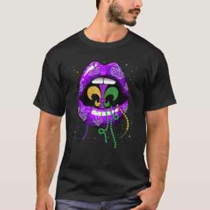 Mardi Gras Läppar Queen Carnival Costume Lila Gree T Shirt