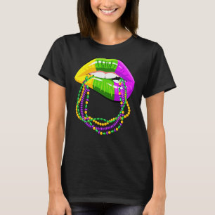 Mardi Gras Läppar Queen Pärlor utrustning för kvin T Shirt