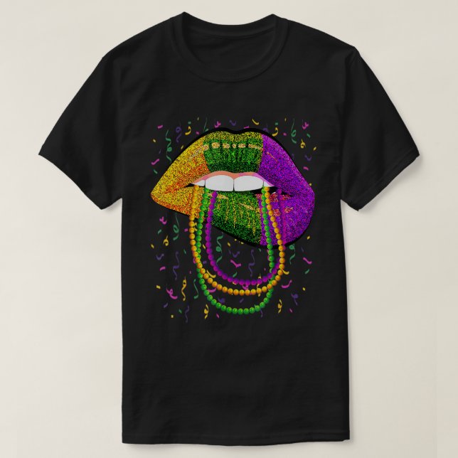 Mardi Gras Läppar Queen Pärlor utrustning för kvin T Shirt (Design framsida)