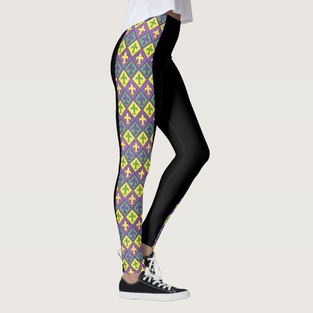 Mardi Gras Leggings Black Lila Grönt Guld (Höger)