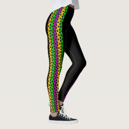 Mardi Gras Leggings Black Lila Grönt Guld STARS