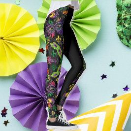 Mardi Gras Leggings Black Mask Pärlor