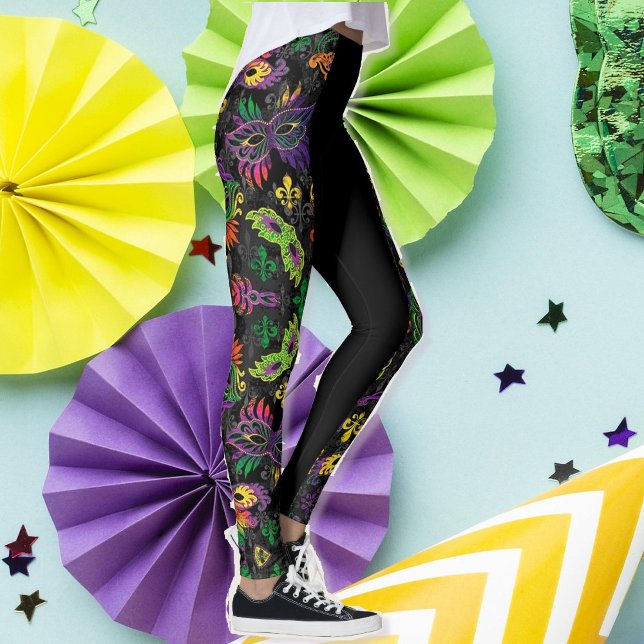 Mardi Gras Leggings Black Mask Pärlor (Skapare uppladdad)