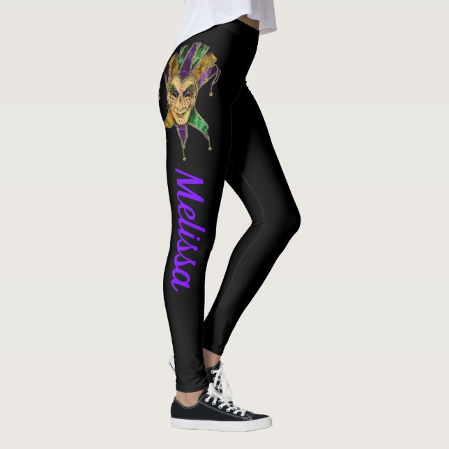 Mardi Gras Leggings Black Masks Namn (Höger)