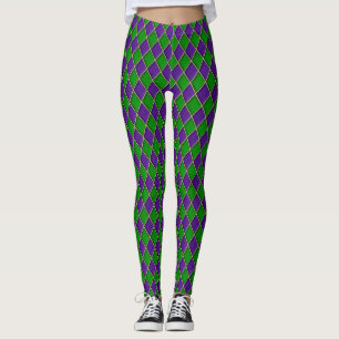 Mardi Gras Leggings, Diamond Harlequin Jester Leggings
