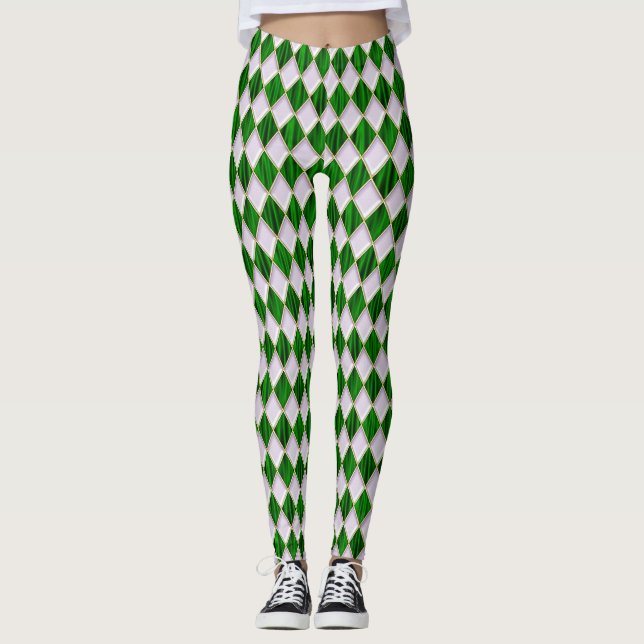 Mardi Gras Leggings, Diamond Harlequin Jester Leggings (Framsida)