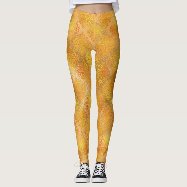 Mardi Gras Leggings, Golden Damask Pattern Leggings (Framsida)