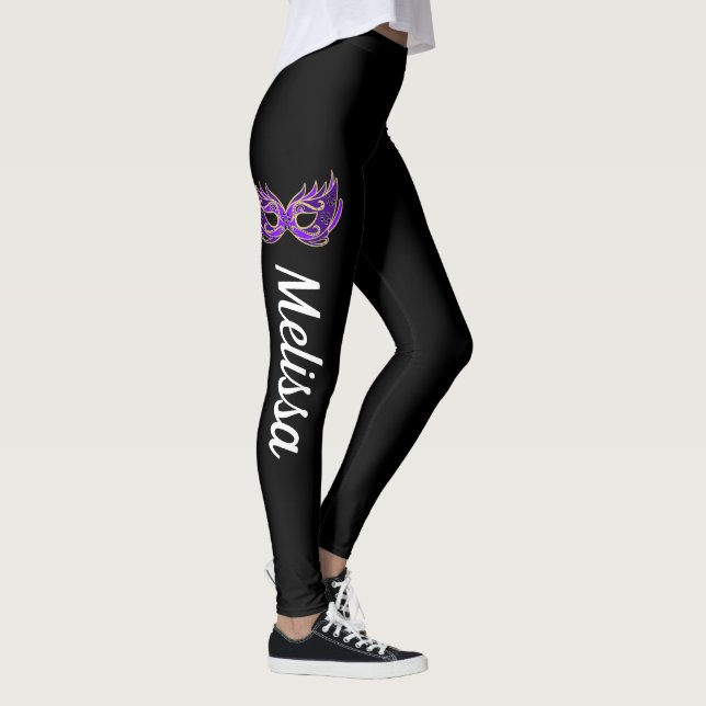 Mardi Gras Leggings Lila Mask Namn (Höger)