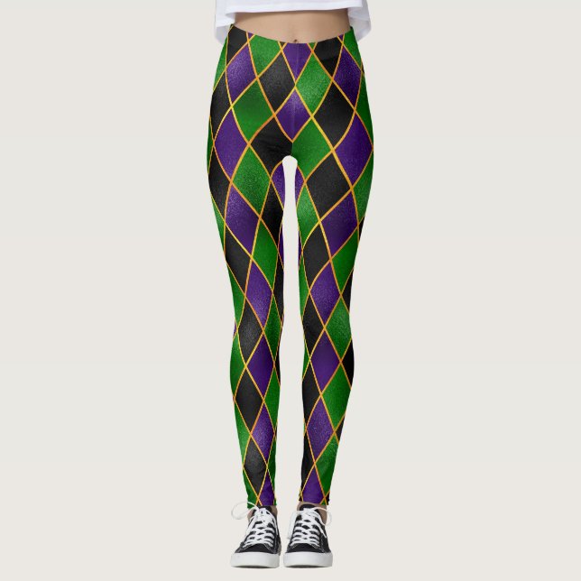 Mardi Gras Leggings, Mardi Gras Argyle Jester Leggings (Framsida)
