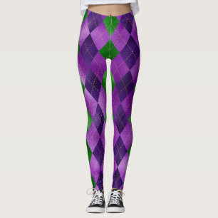 Mardi Gras Leggings, Mardi Gras Argyle Mönster Leggings