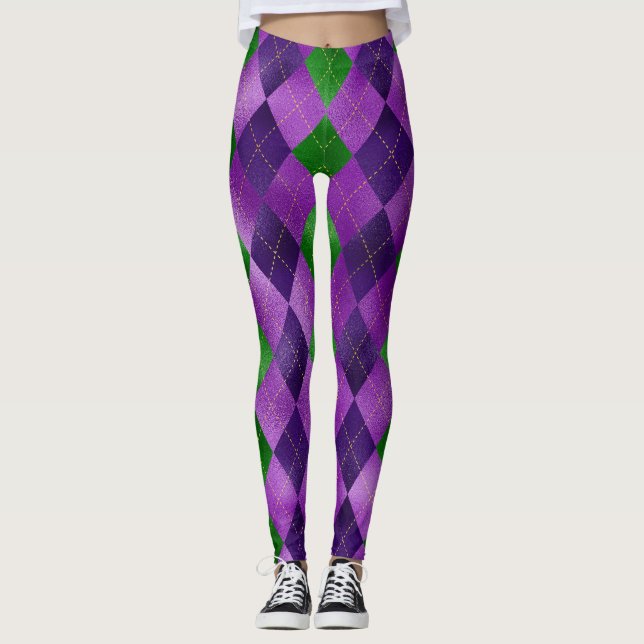 Mardi Gras Leggings, Mardi Gras Argyle Mönster Leggings (Framsida)