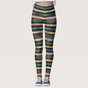 Mardi Gras Leggings, Mardi Gras Färg Rand Leggings