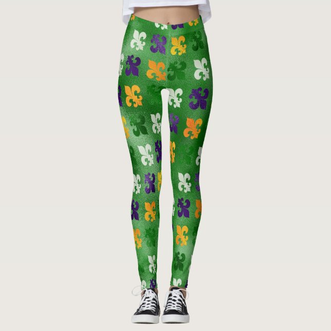 Mardi Gras Leggings, Mardi Gras Fleur de Lis Leggings (Framsida)