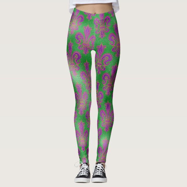Mardi Gras Leggings, Mardi Gras Fleur de Lis Leggings (Framsida)