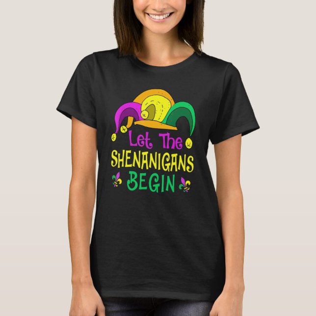 Mardi Gras Let The Shenanigan Begin Jester Hat Kid T Shirt (Framsida)