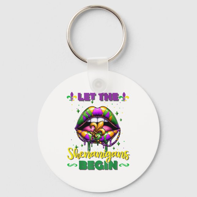 Mardi Gras Let The Shenanigans Begin Lips Kids Men Nyckelring (Framsida)