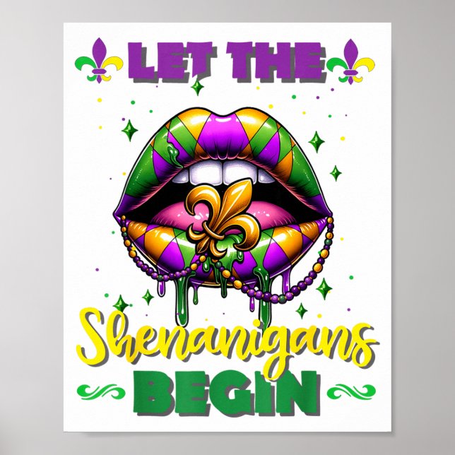Mardi Gras Let The Shenanigans Begin Lips Kids Men Poster (Framsidan)