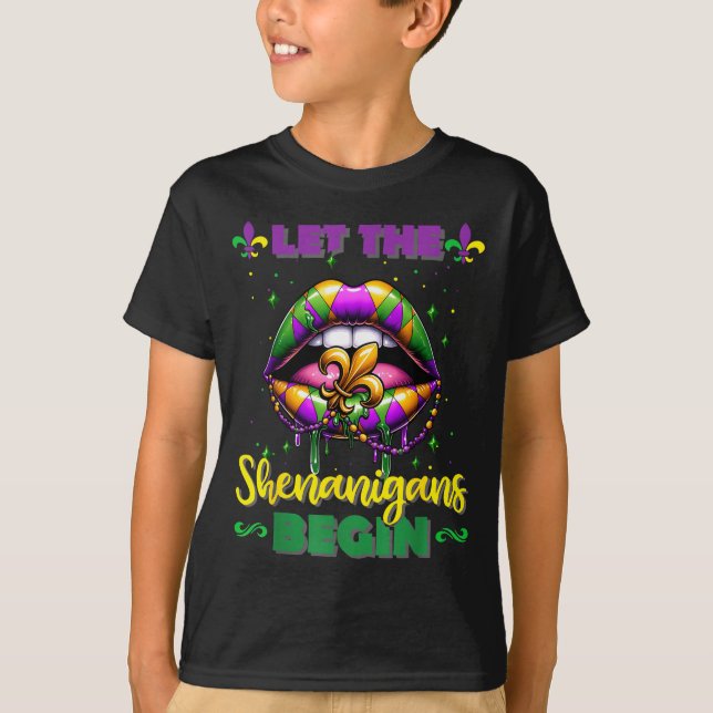Mardi Gras Let The Shenanigans Begin Lips Kids Men T Shirt (Framsida)