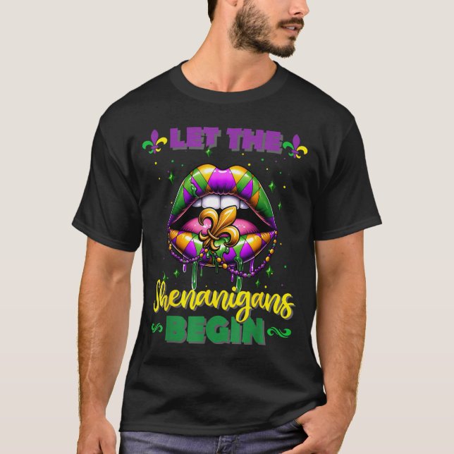 Mardi Gras Let The Shenanigans Begin Lips Kids Men T Shirt (Framsida)