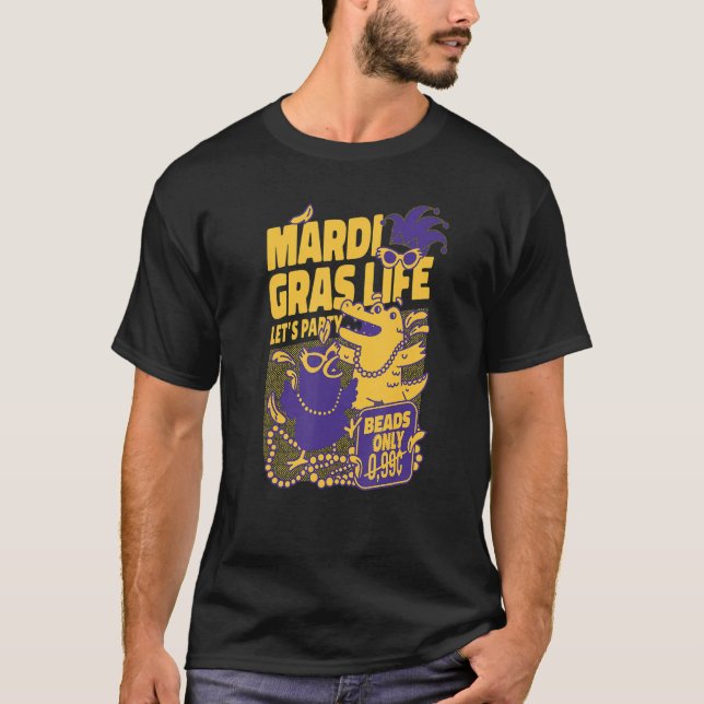 Mardi Gras Life Let's Party Gator Beads Carnival C T Shirt (Framsida)