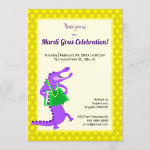 Mardi Gras Lila Alligator Inbjudningar