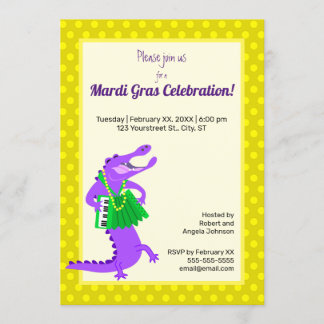 Mardi Gras Lila Alligator Inbjudningar
