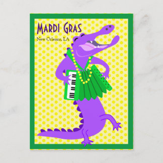 Mardi Gras Lila Alligator Vykort