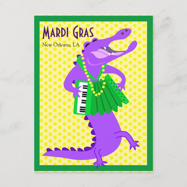 Mardi Gras Lila Alligator Vykort (Framsida)