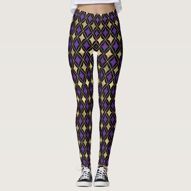 MARDI GRAS LILA BLACK GULD AKTIVA LAGAR LEGGINGS (Framsida)