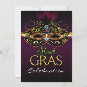 MARDI GRAS lila färgglada maskerad inbjudan