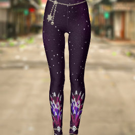 Mardi Gras Lila Glitter Feather Pendant Leggings