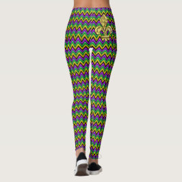 Mardi Gras Lila Grönt Guld ZigZag Rand Leggings