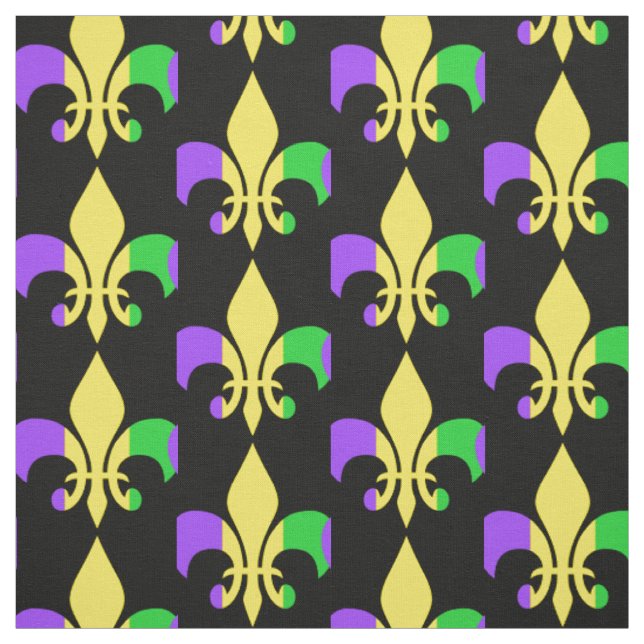 Mardi Gras Lila Grönt Gult Fleur-de-Lis Tyg (Provkarta)