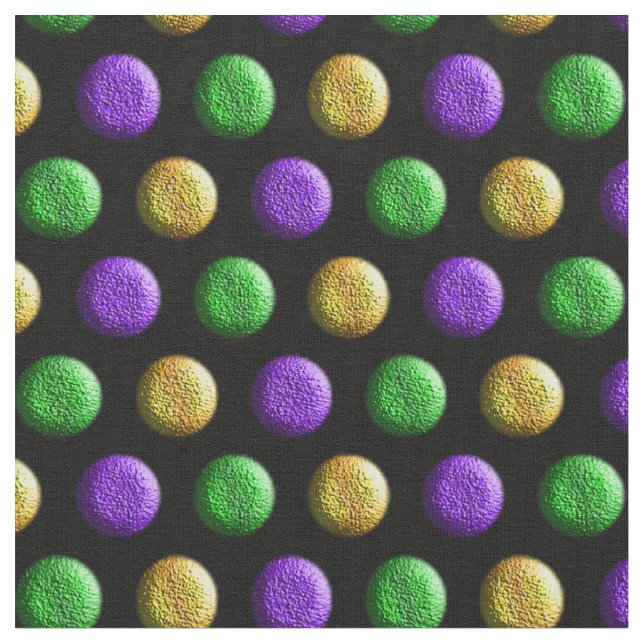 Mardi Gras Lila Grönt Gult Polka dots Tyg (Närbild)